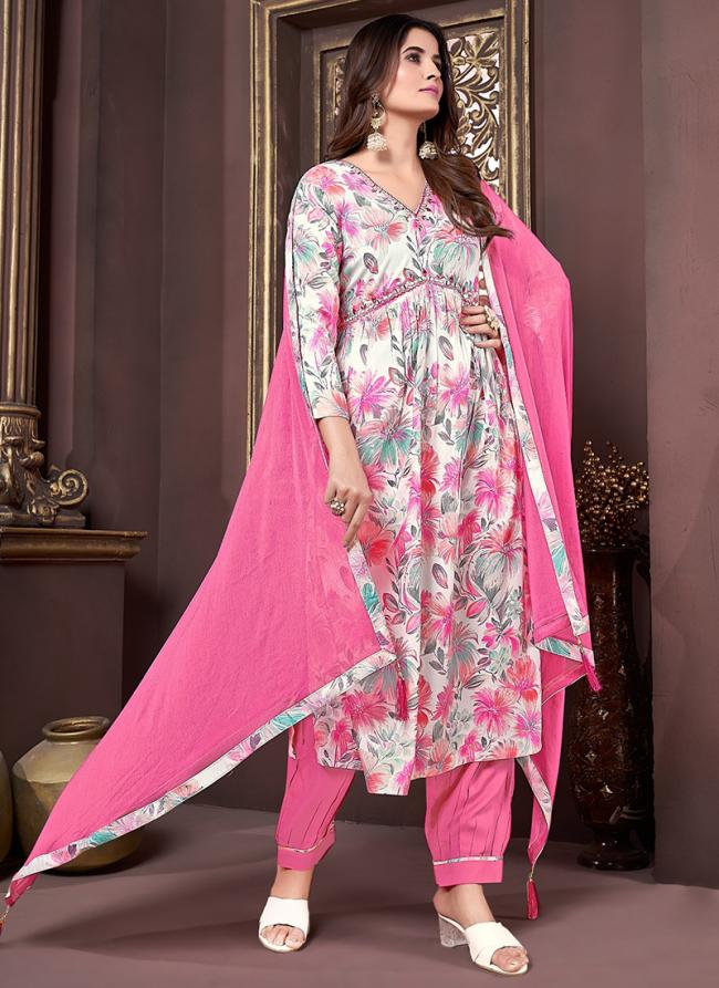 Rayon Pink Festival Wear Embroidery Work Readymade Alia Cut Salwar Suit